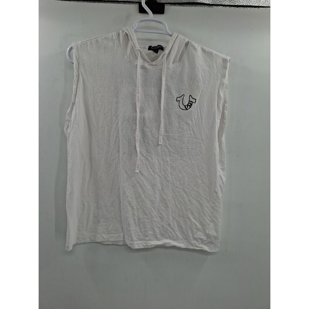 True Religion Men's Horseshoe Box Logo Large White Hoodie Tank Top